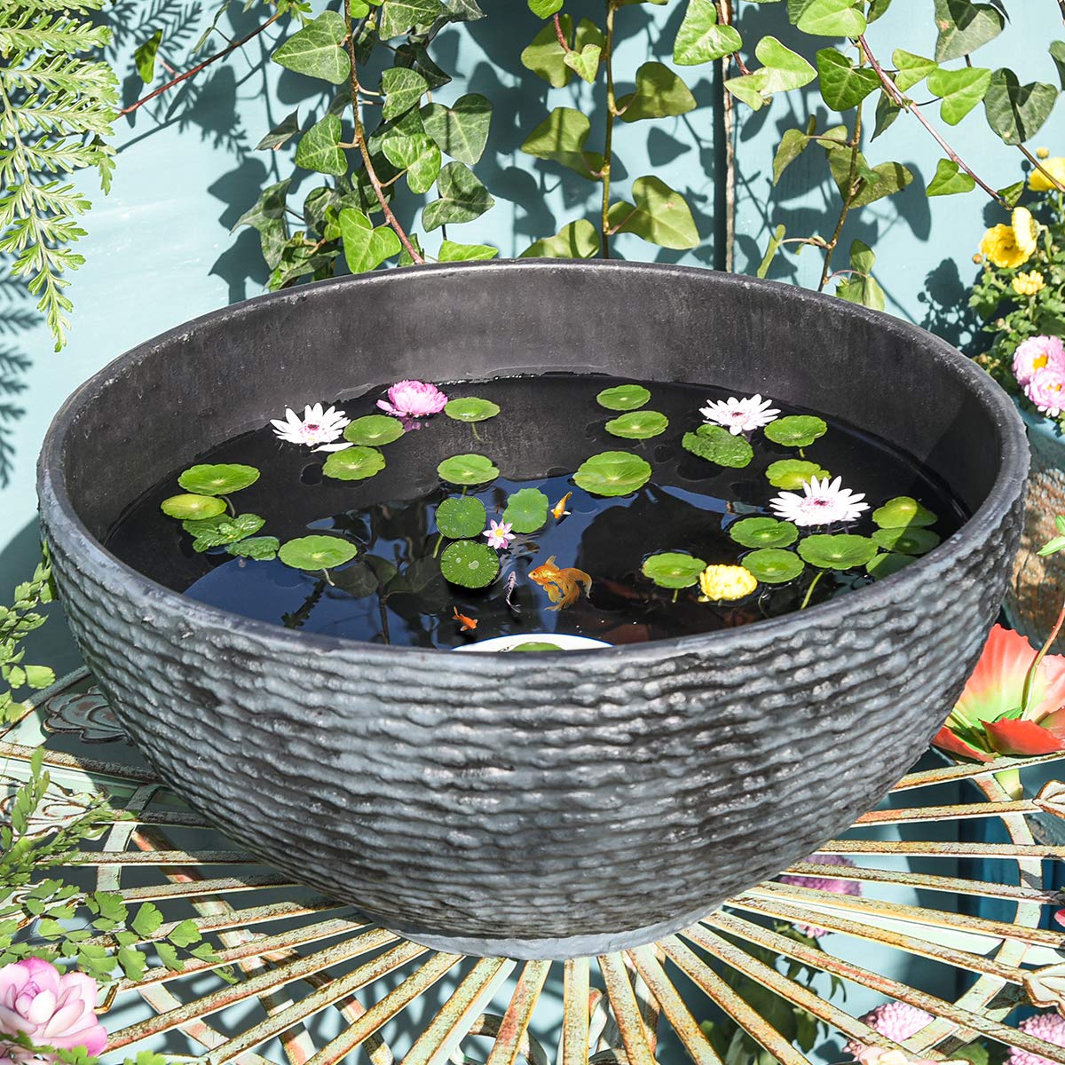 Sungmor marble-texture water lily pots elevate outdoor spaces with a refined, durable look.