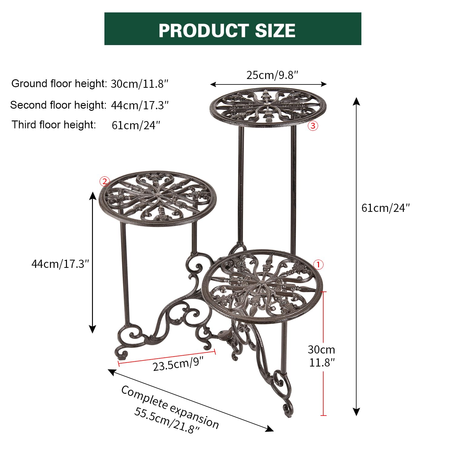 Sungmor rustic cast iron stand with ornate details for indoor/outdoor decor.