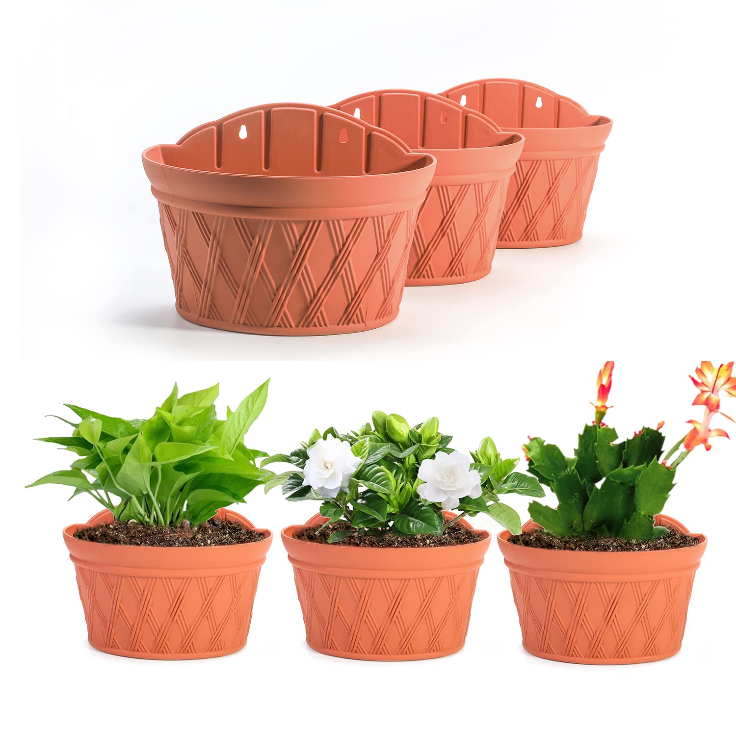 Sungmor brick-red wall-hanging planter side view showcasing compact design.