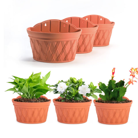 Sungmor brick-red wall-hanging planter side view showcasing compact design.