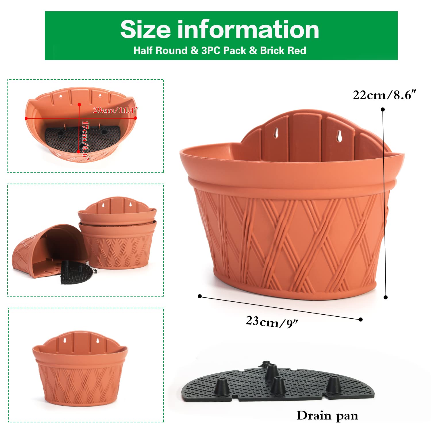 Sungmor brick-red planters with wall-mount hooks for easy hanging.