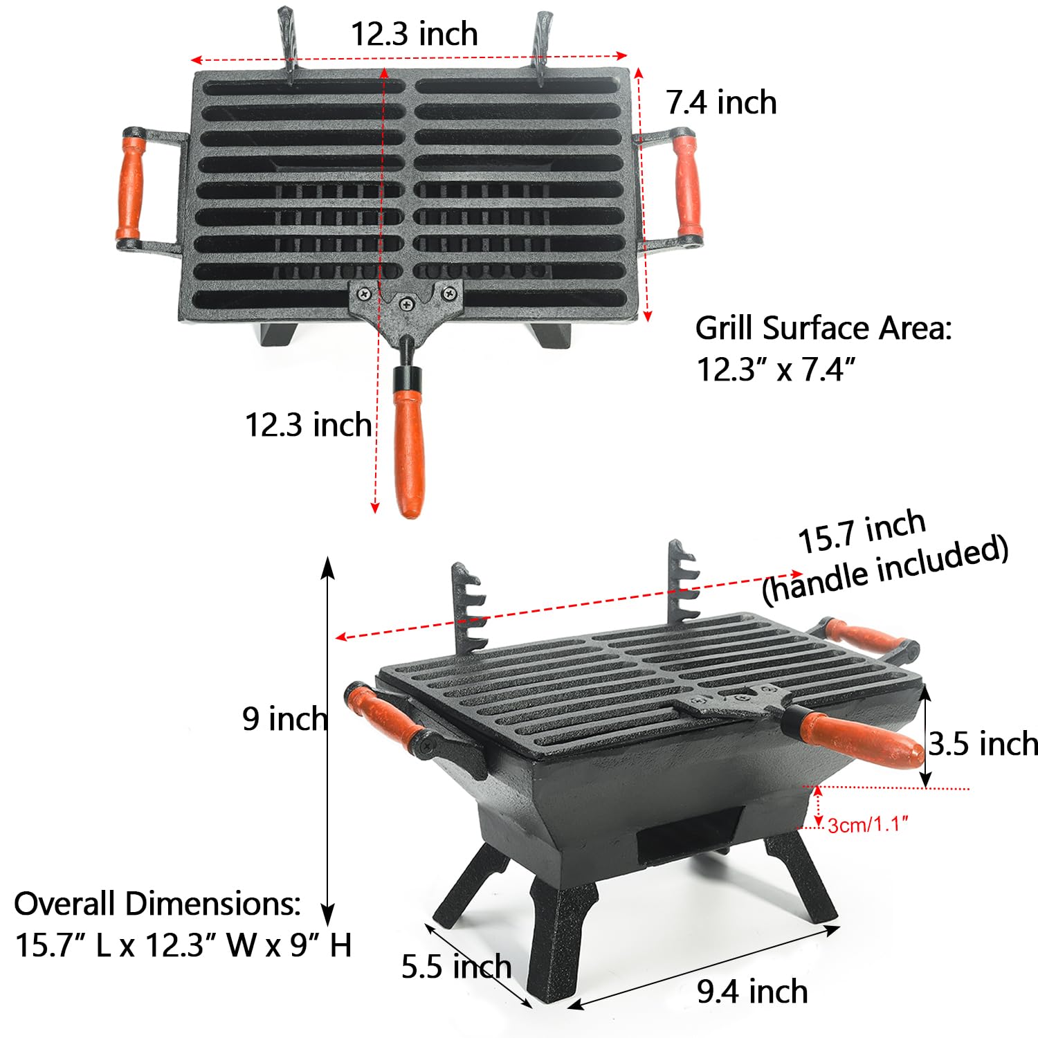Sungmor wooden handles make portable tabletop grilling comfortable.
