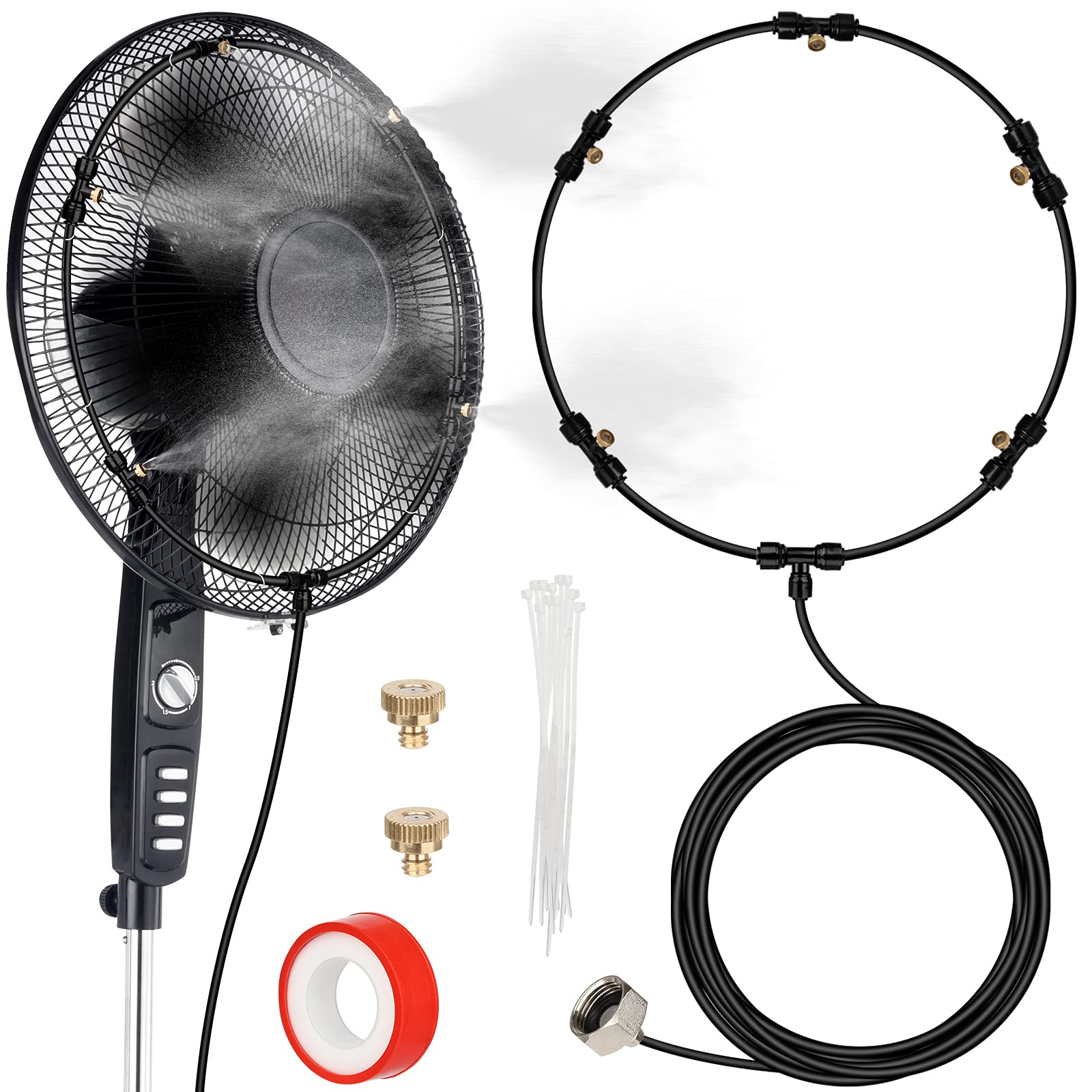 SUNHE YHK misting kit close-up shows brass nozzles for durable misting