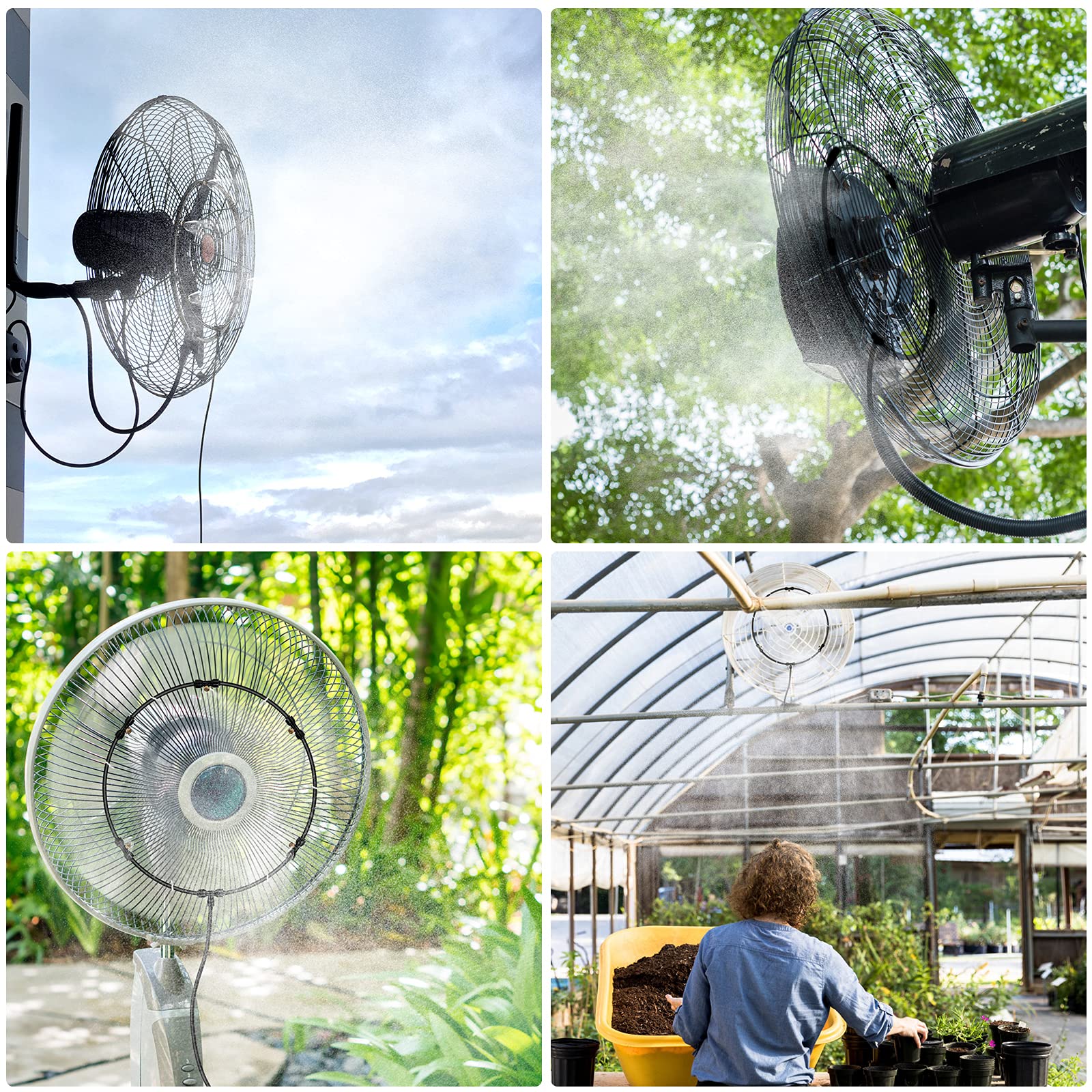 SUNHE YHK misting kit hose connection demonstrates quick setup with a standard garden hose