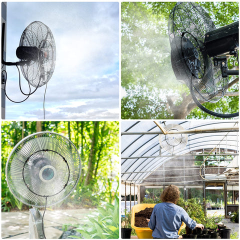 SUNHE YHK misting kit hose connection demonstrates quick setup with a standard garden hose