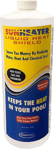 SunHeater Liquid Heat Shield bottle pour reduces evaporation for warmer water.