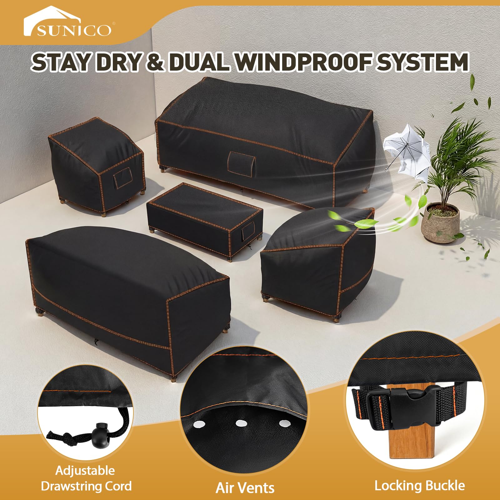 SUNICO coffee table cover protects 46W x 26D x 13H from dust and moisture.