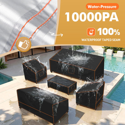 SUNICO loveseat cover shields 58W x 32D x 31H from rain and sun.