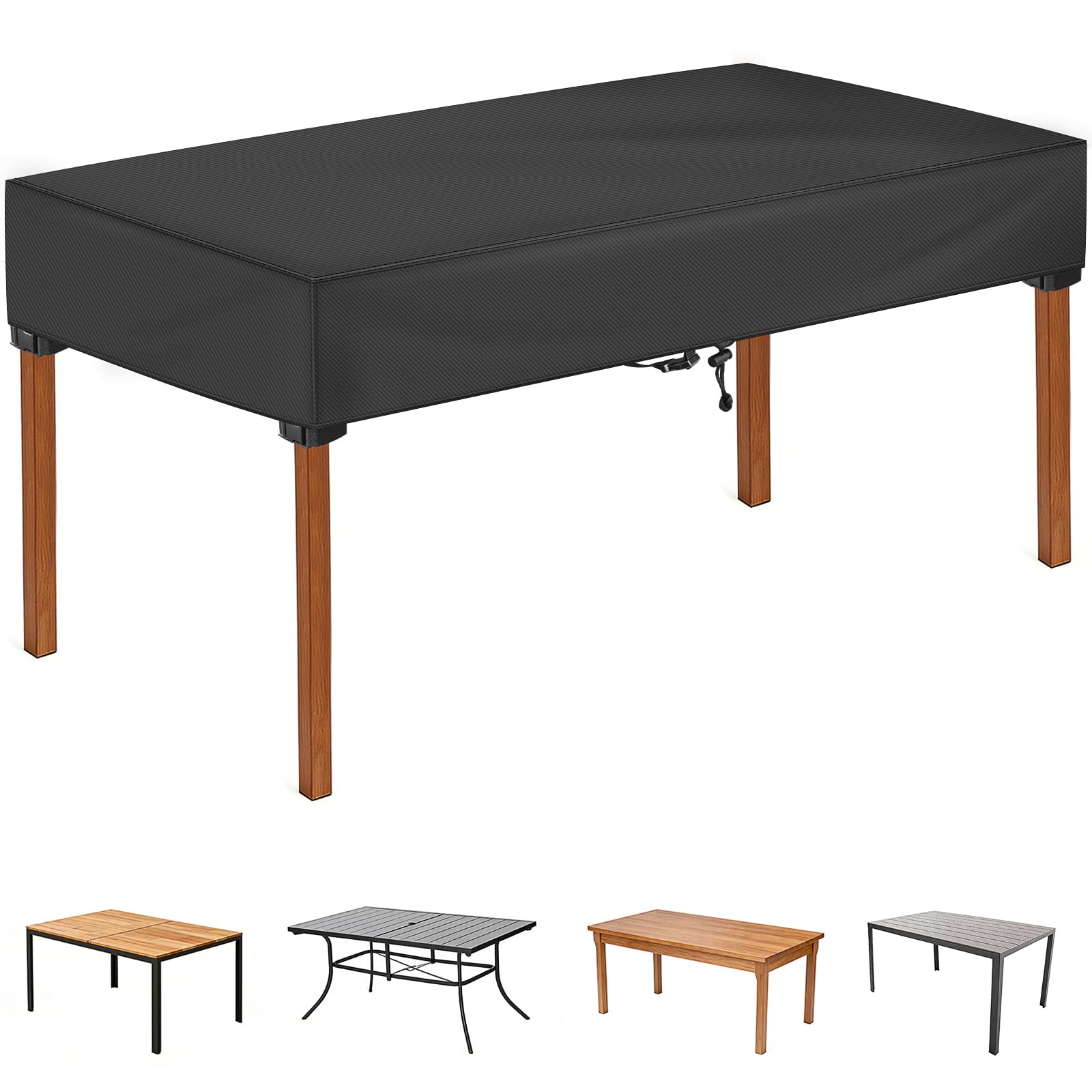 SUNICO rectangular table cover protects outdoor furniture from rain and sun.