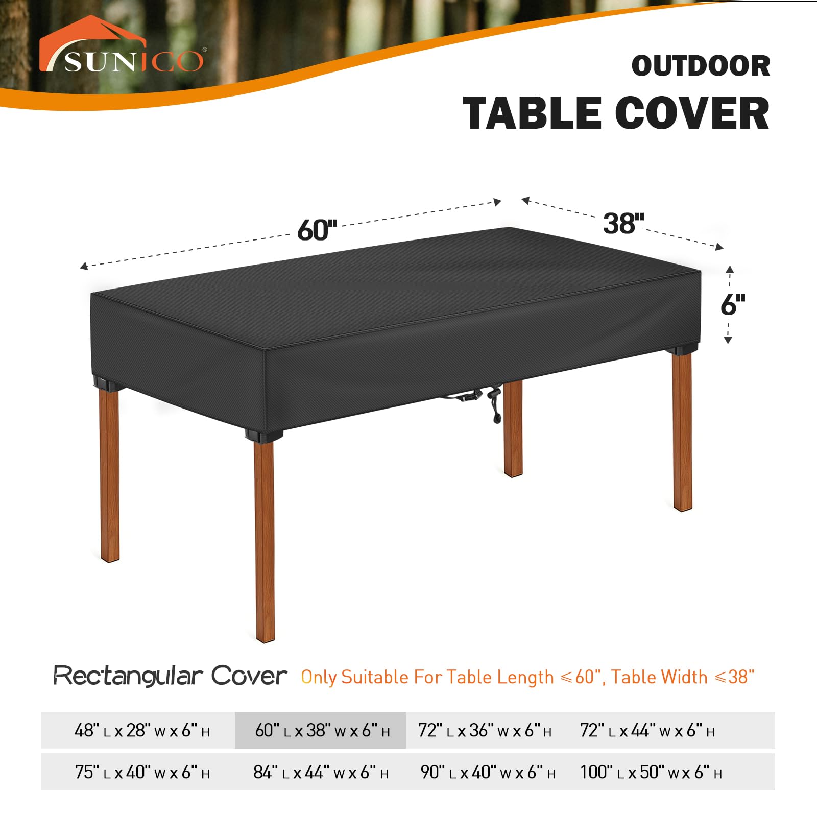 SUNICO waterproof Oxford fabric shields against moisture and fading.