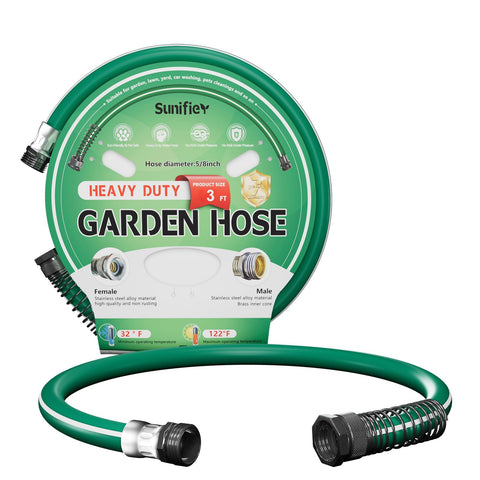 Sunifier hybrid garden hose 3ft for easy, compact storage during watering.