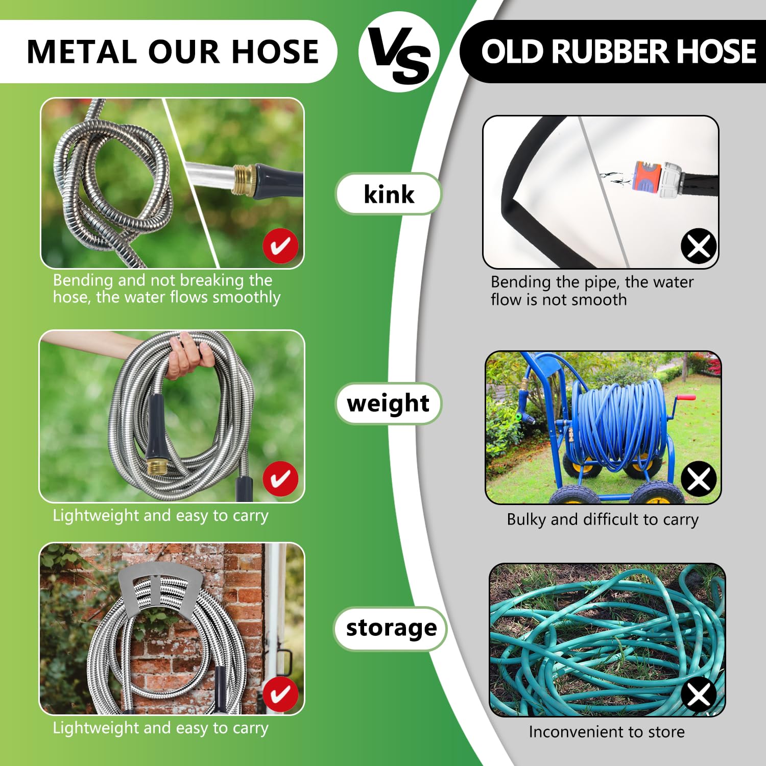 Sunifier stainless steel hose resists corrosion and rust for long-lasting outdoor use.