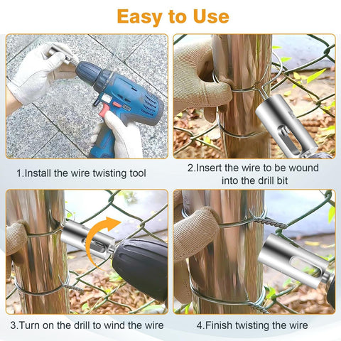 Sunjoyco fence-tie tool in action securing garden fence quickly.