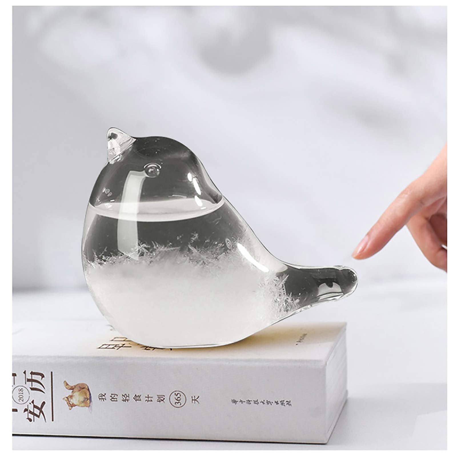 SUNJULY Storm Glass Forecaster bottle on desk displaying subtle weather cues.