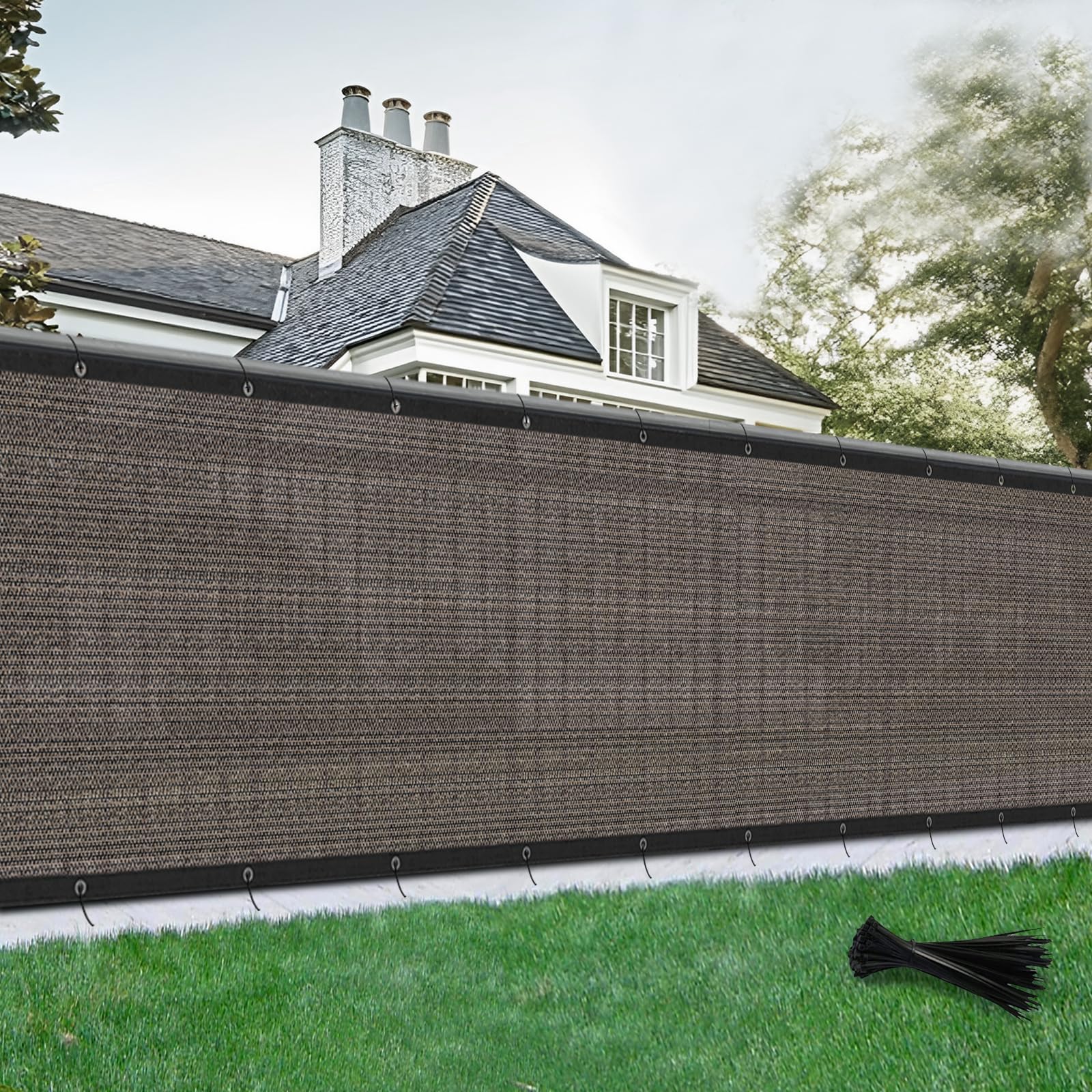 SUNLAX privacy fence screen in brown provides private yard views with breathable mesh.