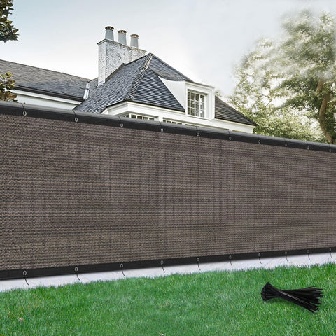 SUNLAX privacy fence screen in brown provides private yard views with breathable mesh.