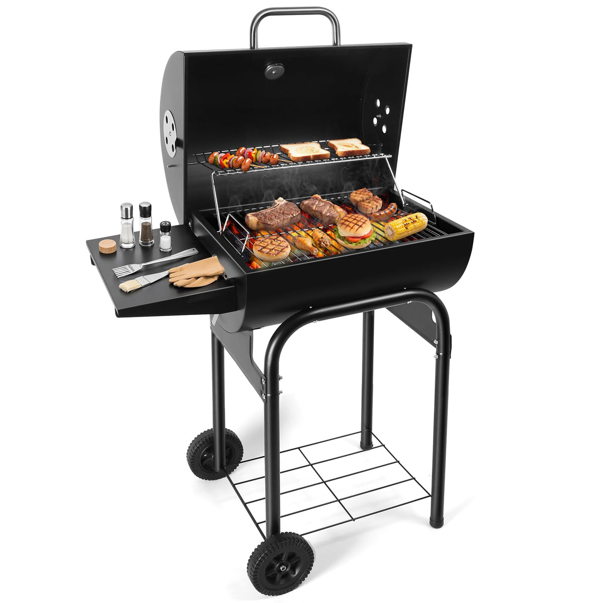 SUNLIFER Barrel Grill mobility enables easy transport for patio and camping.
