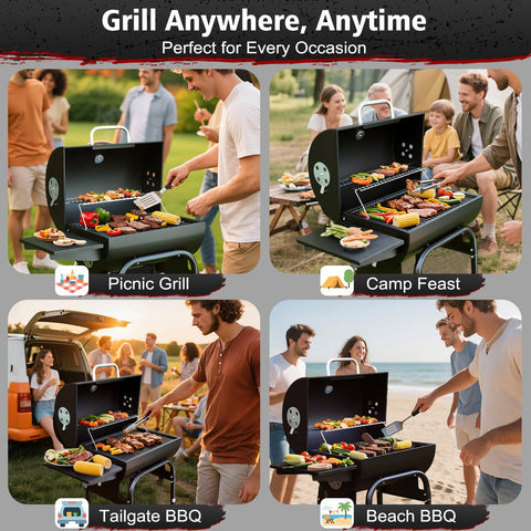 SUNLIFER Barrel Grill side and bottom shelves provide convenient storage.
