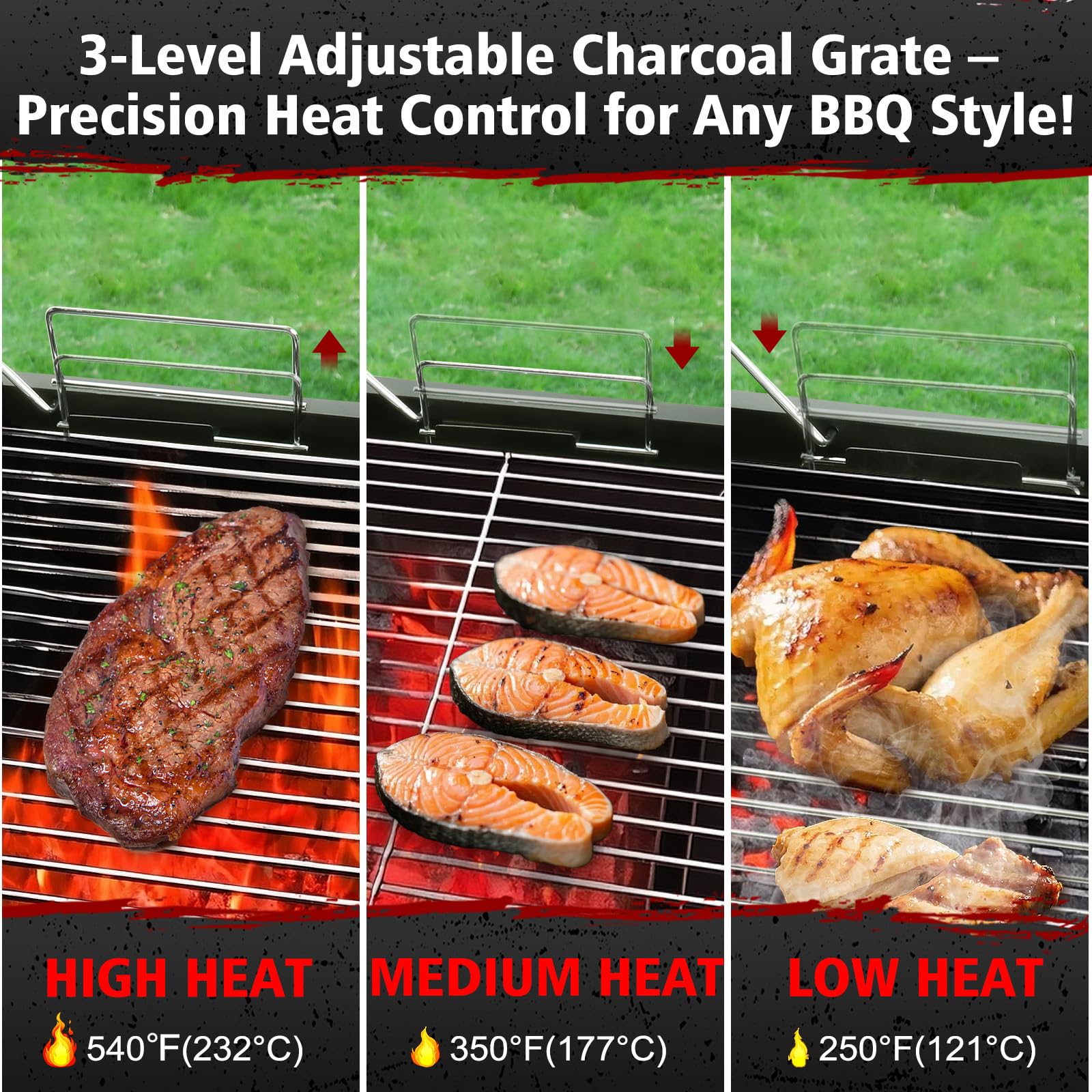 SUNLIFER Barrel Grill ample storage for charcoal, tools, and plates.