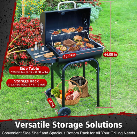 SUNLIFER Barrel Grill built-in thermometer and vents for precise heat control.