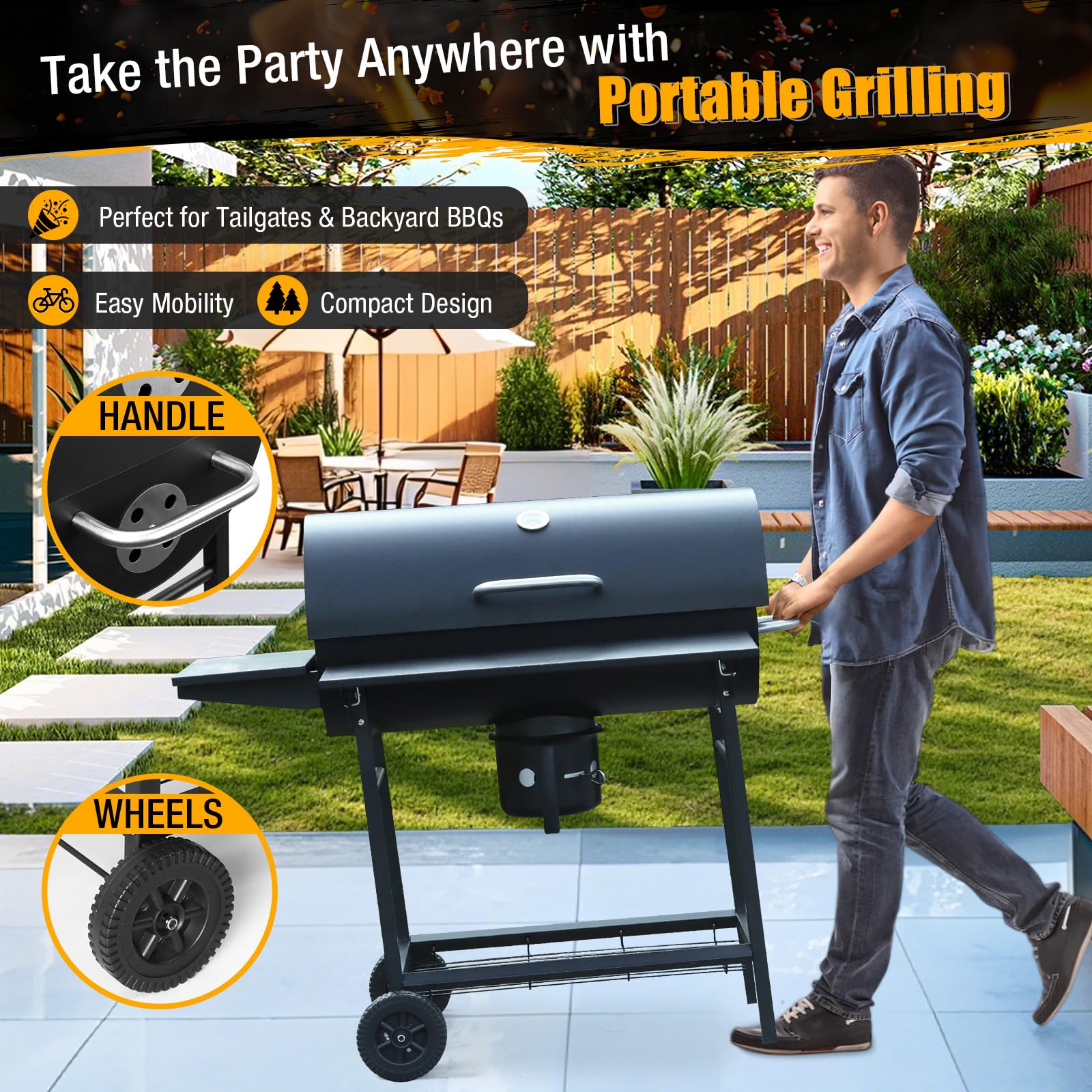 SUNLIFER lift-up grate enables quick coal refills during grilling
