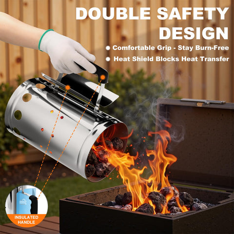 SUNLIFER chimney with extended handle shows safe lifting and grip