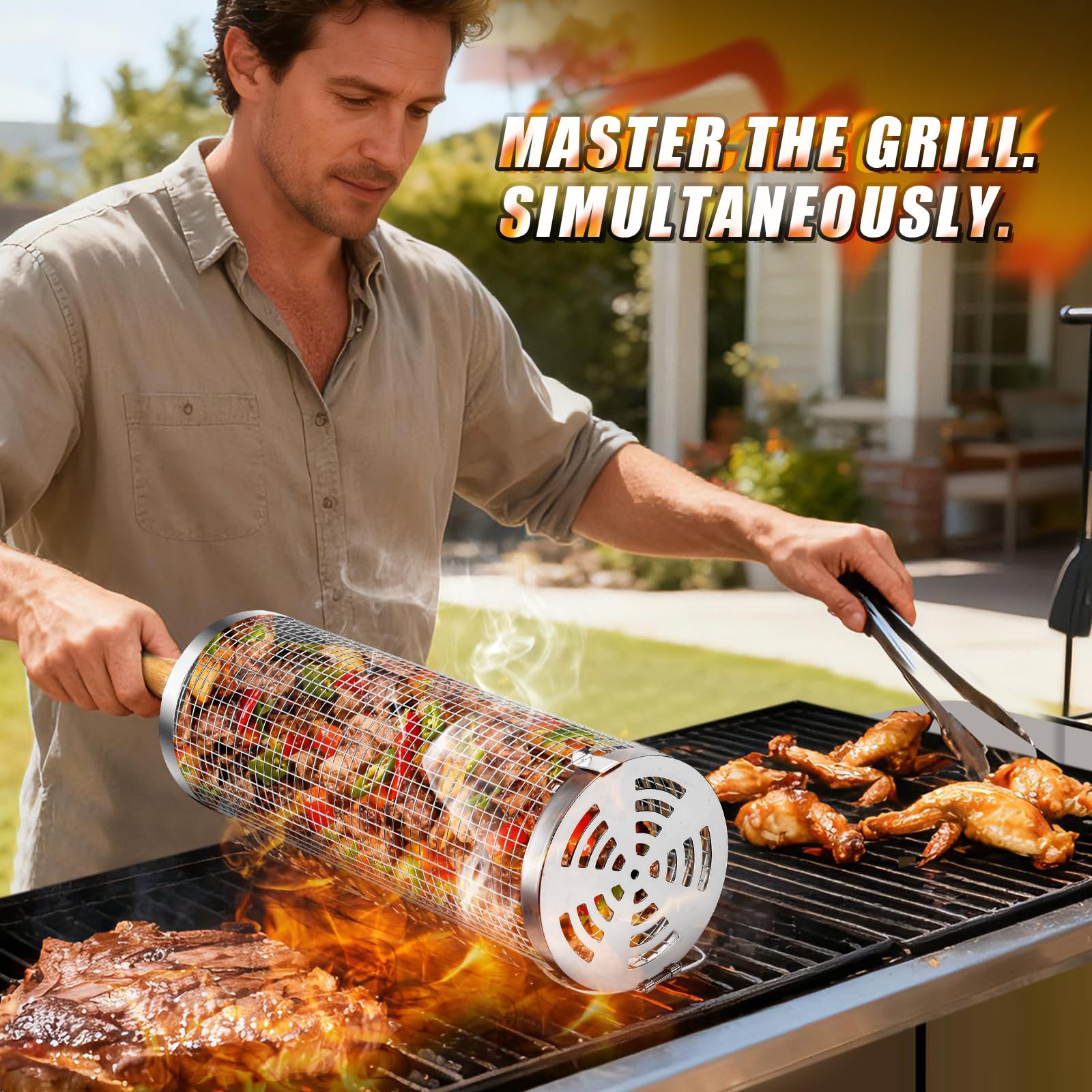 SUNLIFER wood handle detachable for easy cleaning after grilling