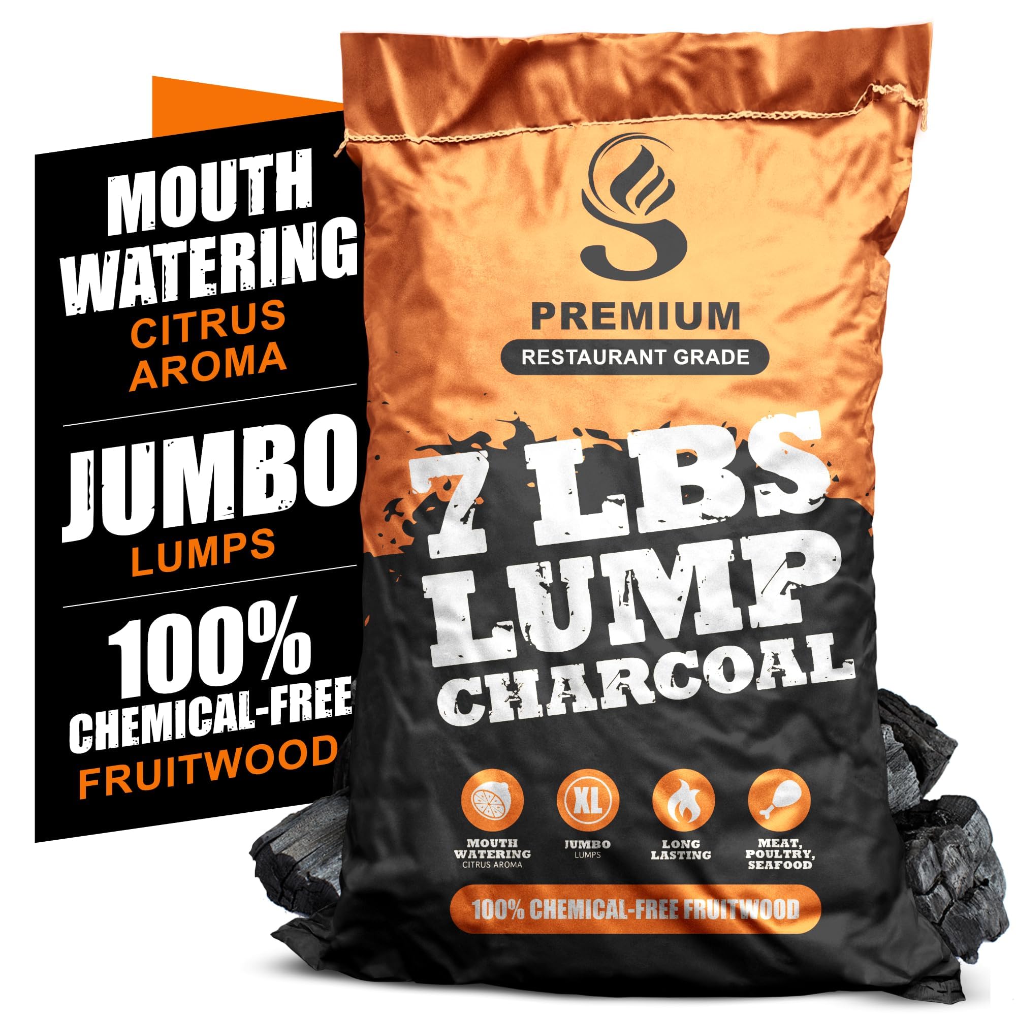 Sunlight Charcoal jumbo lump pieces for consistent heat and even searing.