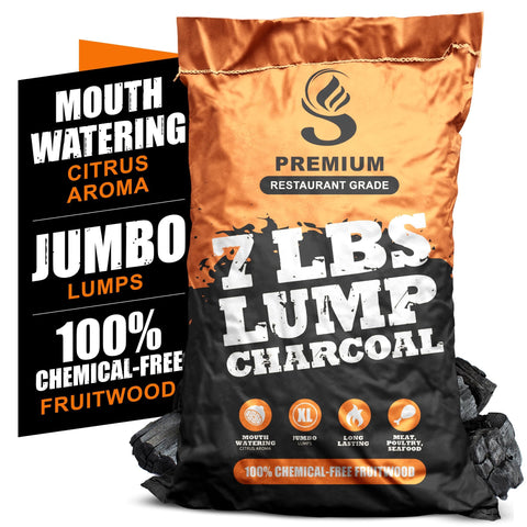 Sunlight Charcoal jumbo lump pieces for consistent heat and even searing.