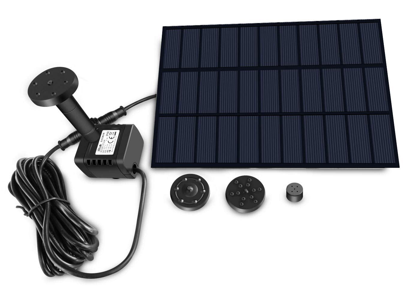 Sunlitec solar panel powering a quiet fountain for bird baths and small ponds