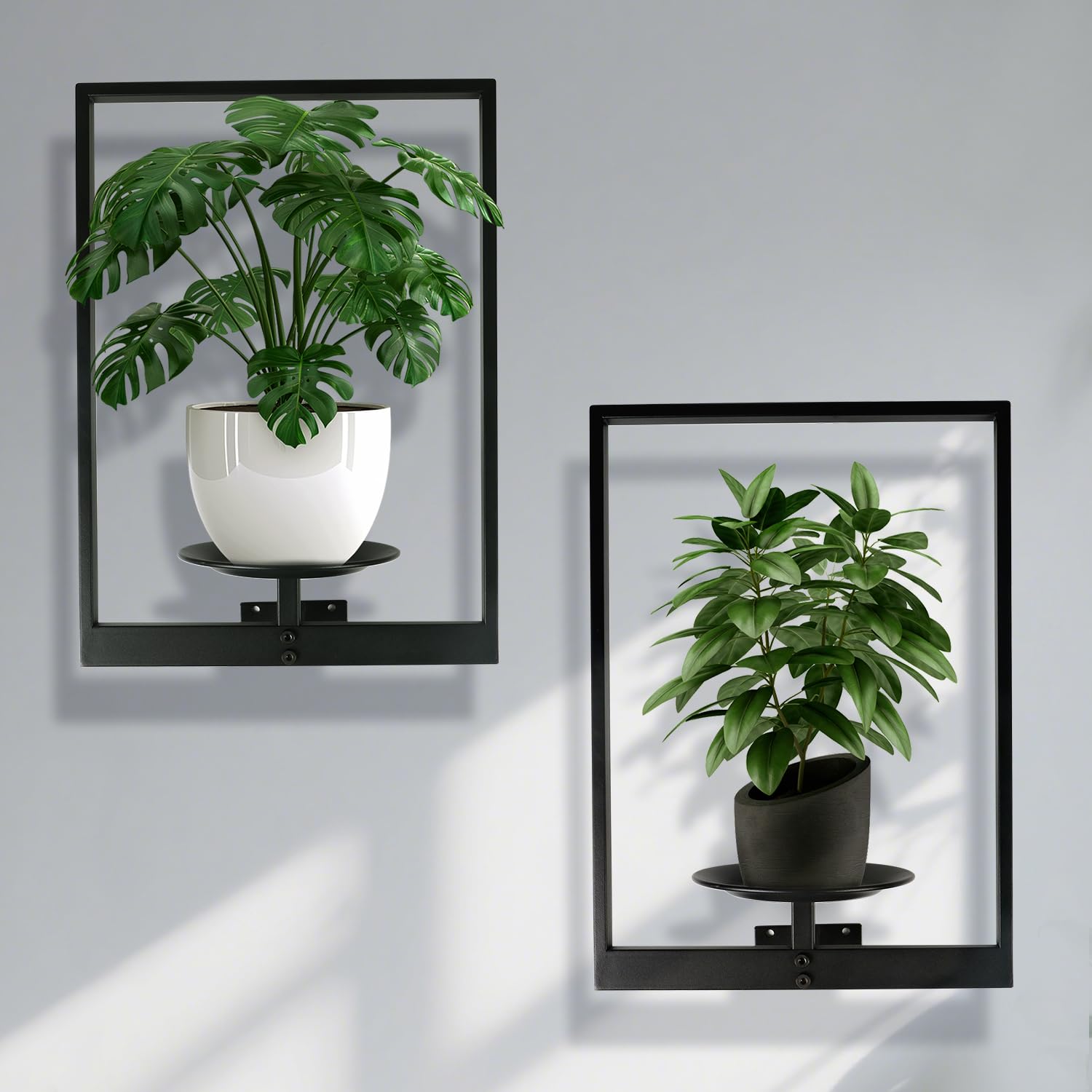 SUNLITOPTO three-frame wall shelf black display for lush indoor greenery