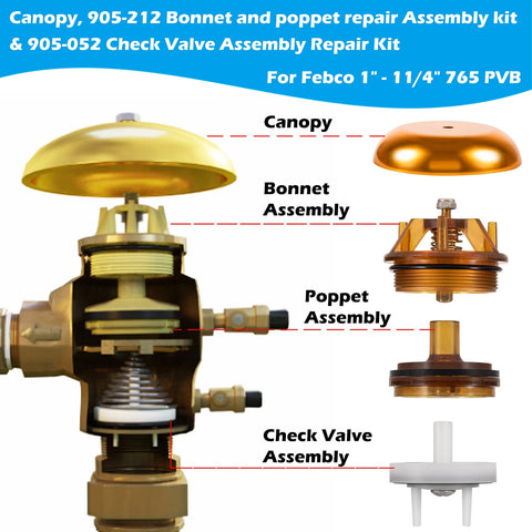 Sunluway 905-212 bonnet and poppet kit opened, replacement parts for smooth operation.