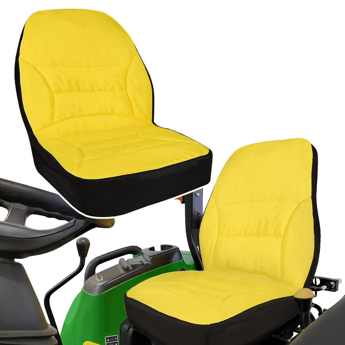 Sunluway LP95233 seat cover on a John Deere tractor seat for weather protection