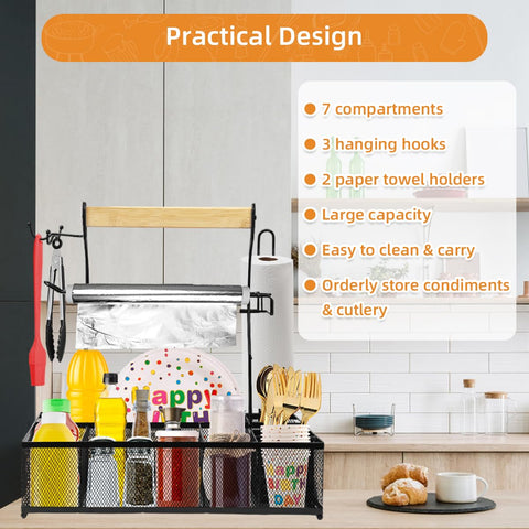Sunmeg Grill Caddy with three hooks for utensils and accessories