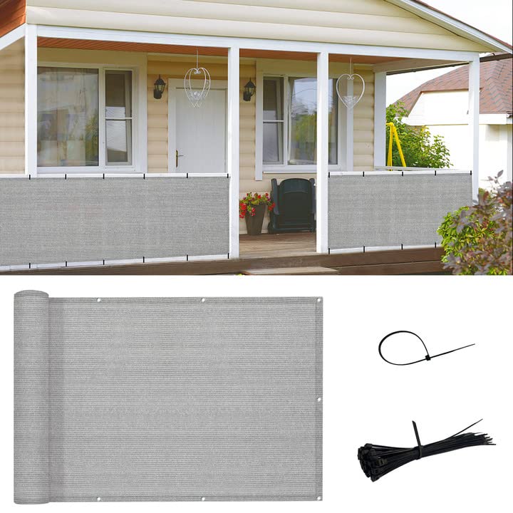 Sunny Guard balcony privacy screen on a brown-gray balcony provides seclusion and airflow.