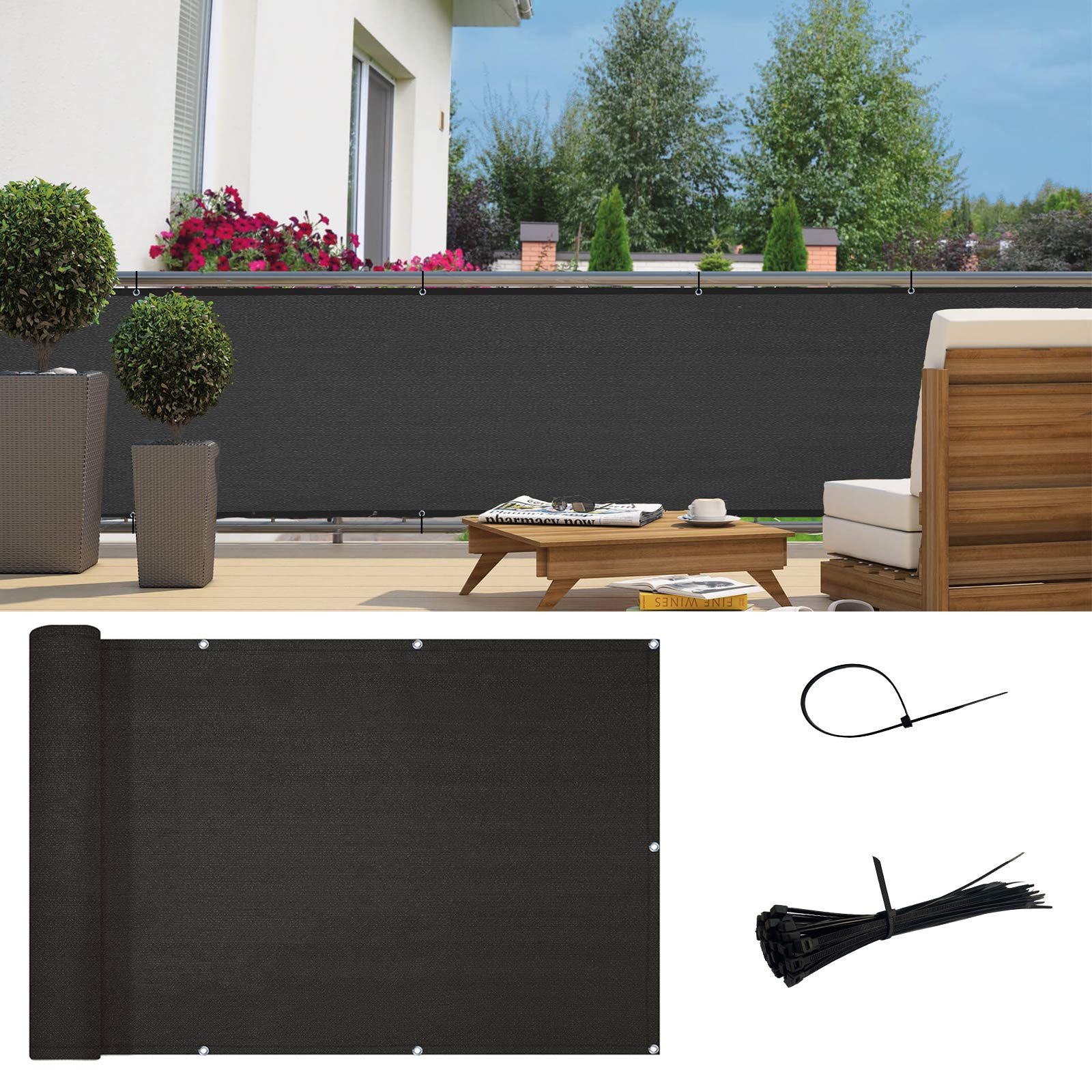SUNNY GUARD outdoor privacy screen blocking dust and leaves near pool
