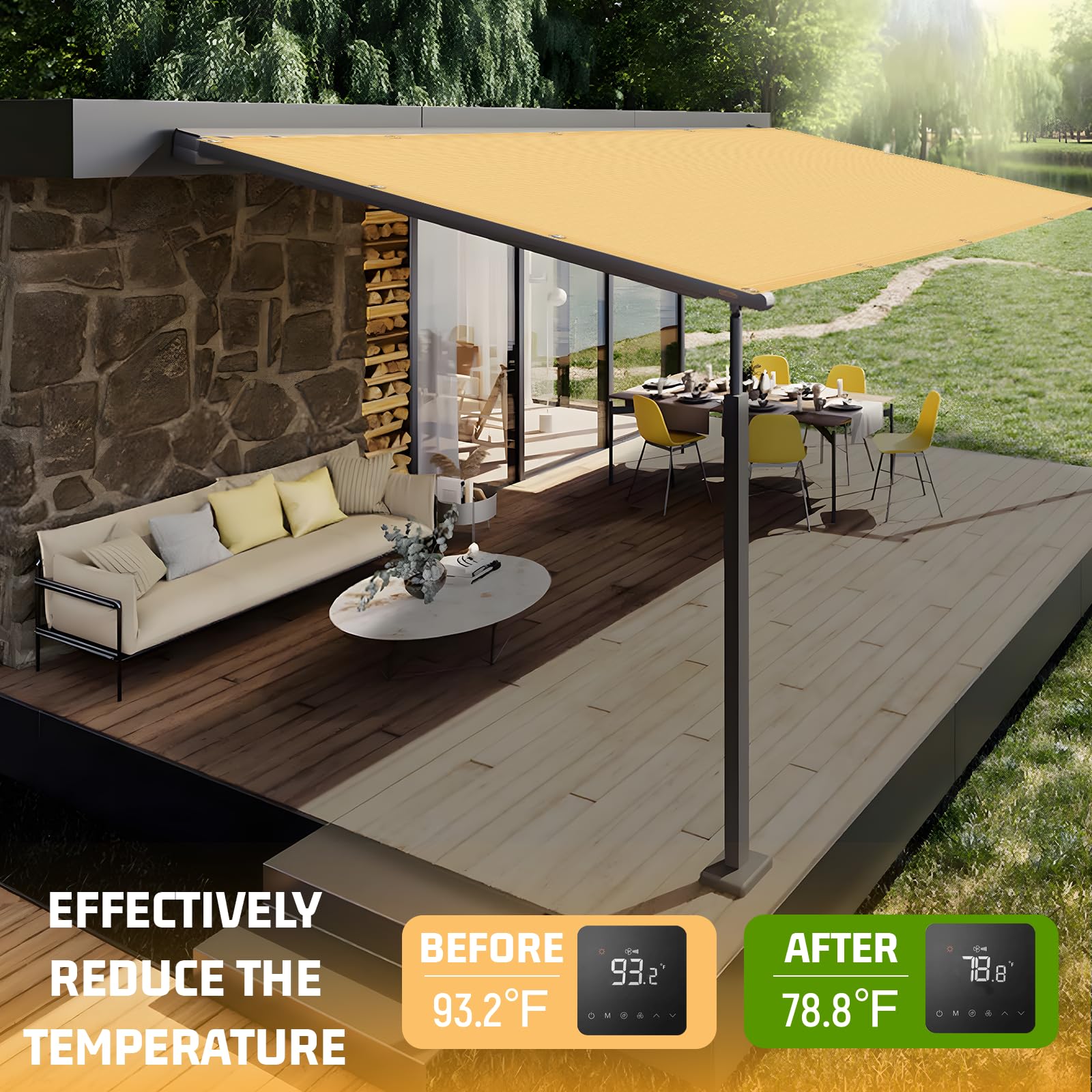 Sunny Guard shade cloth in backyard cozy corner provides shade and airflow.