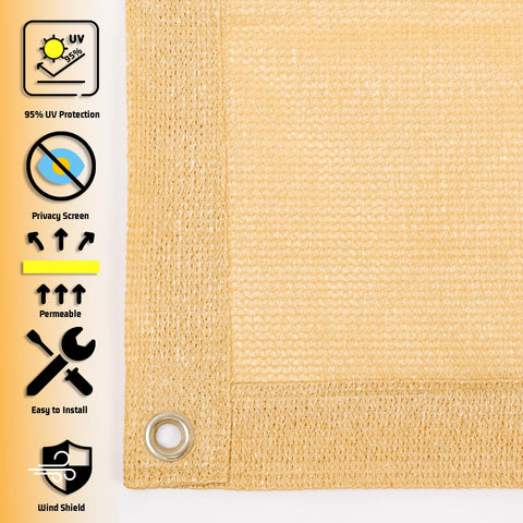 Sunny Guard shade cloth shows copper grommets detail for durable setup.
