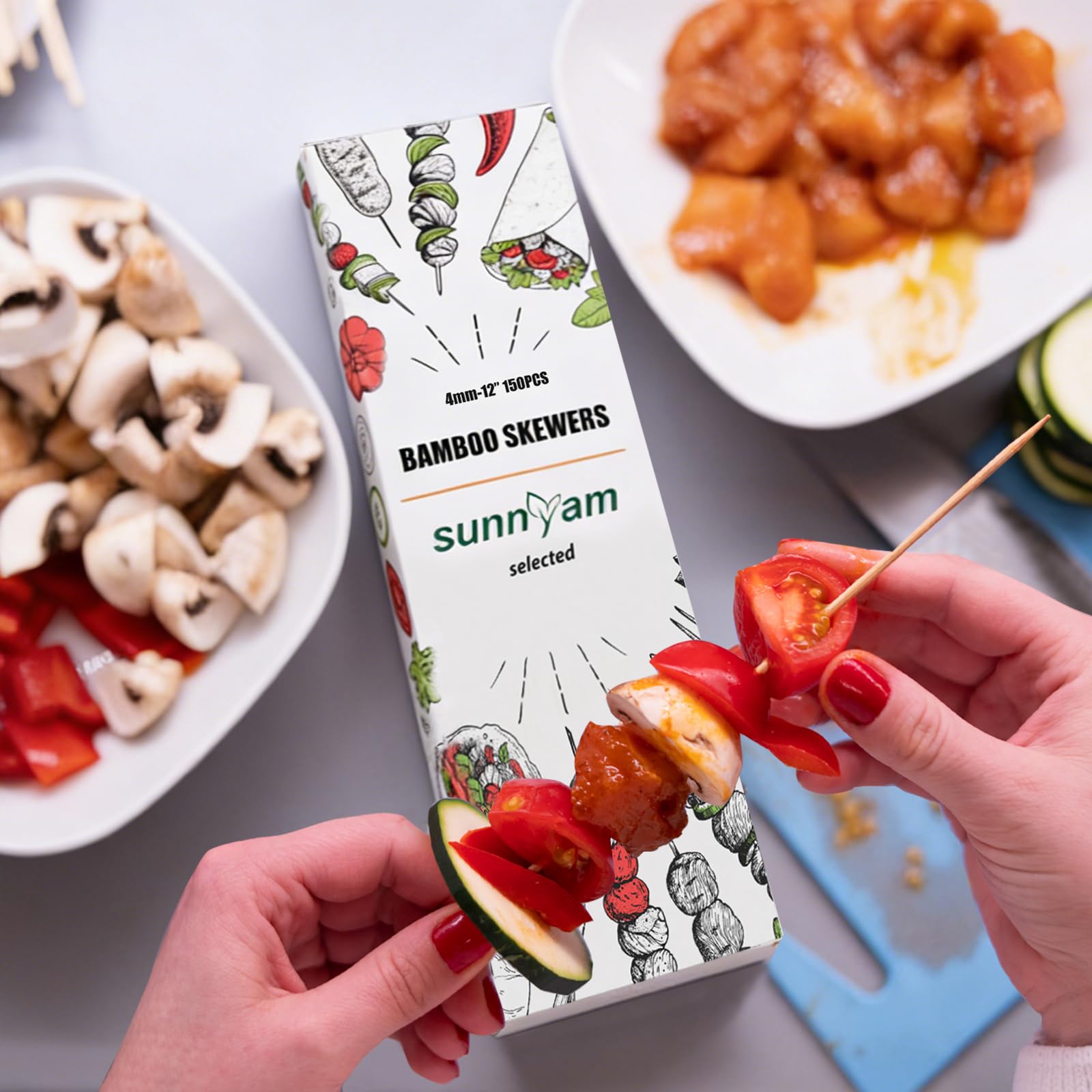 Sunnyam bamboo skewers for art and party setups, easy to skewer foods