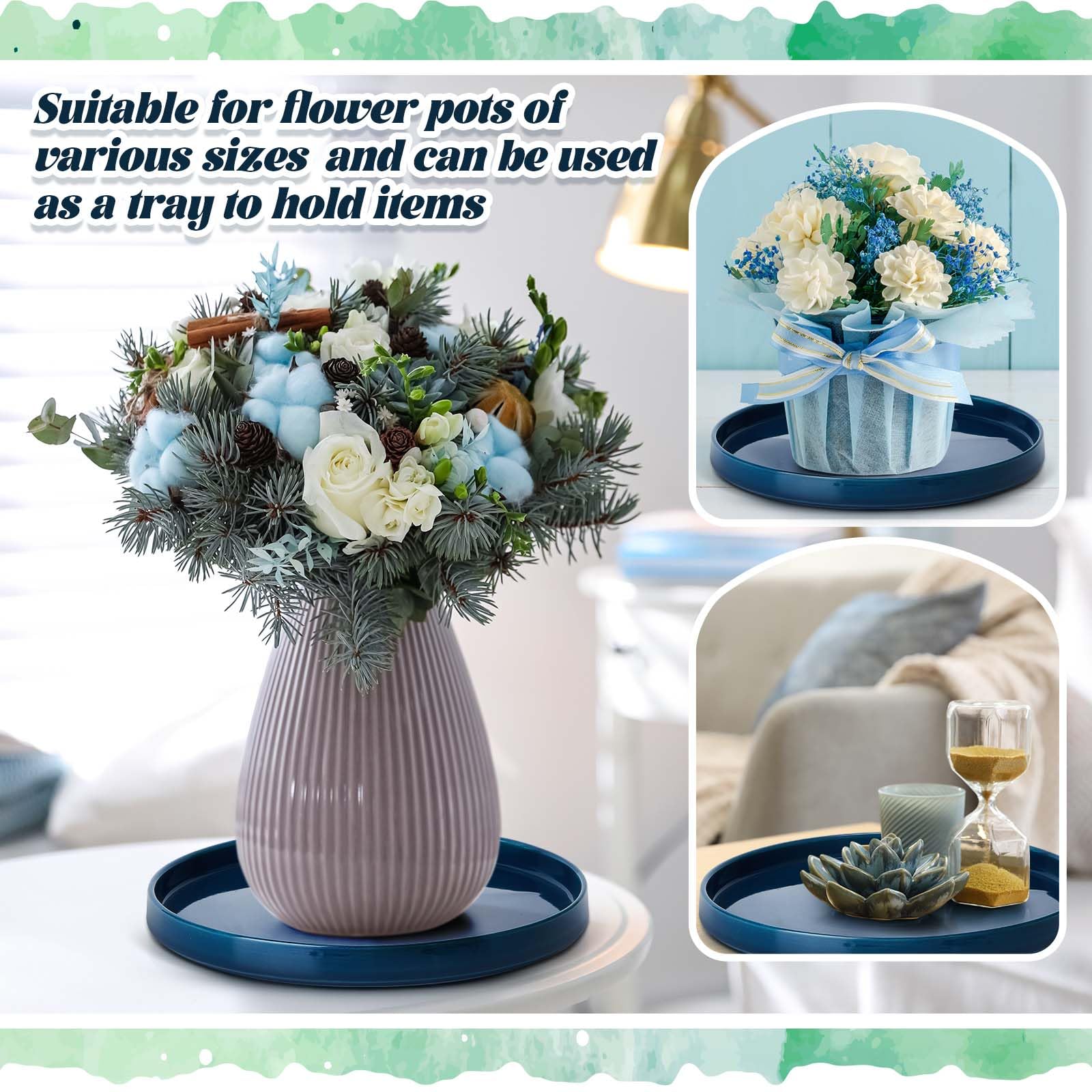 Sunnychicc blue glazed ceramic plant saucer base that fits various pots.