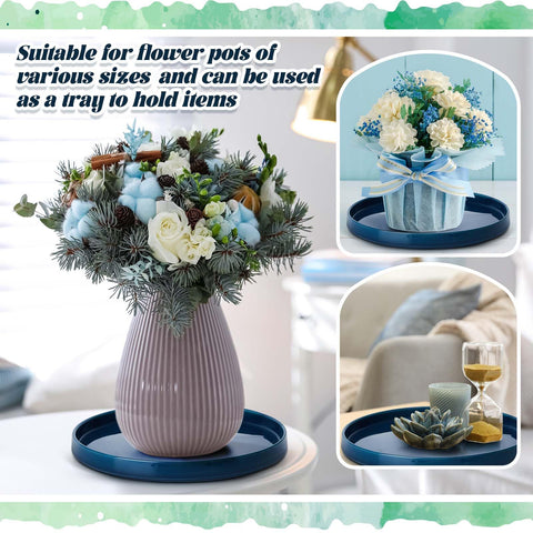 Sunnychicc blue glazed ceramic plant saucer base that fits various pots.