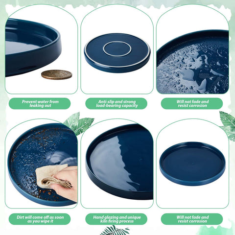 Sunnychicc blue glaze saucer catches drips and soil for easy cleaning.