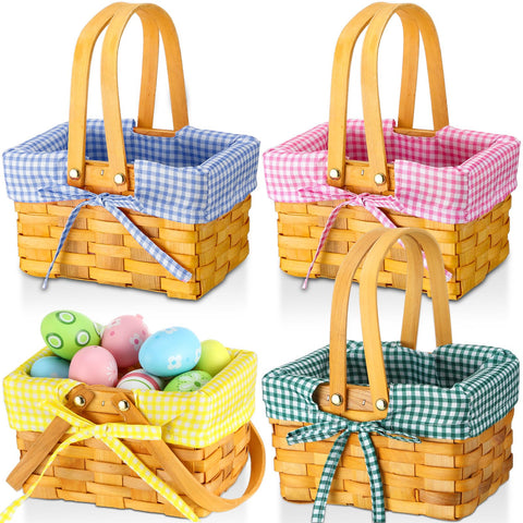 Sunnychicc Easter basket with double handles and pink gingham liner for gifting.