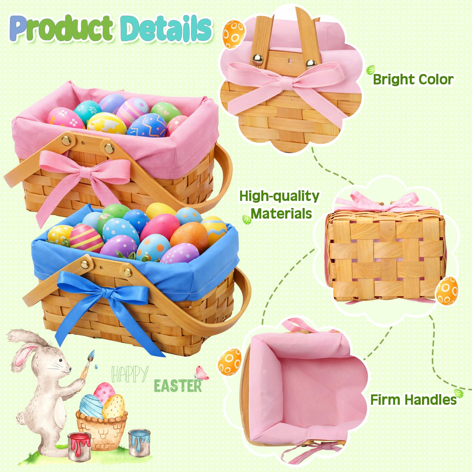 Sunnychicc Easter basket with pink gingham liner for festive storage and display