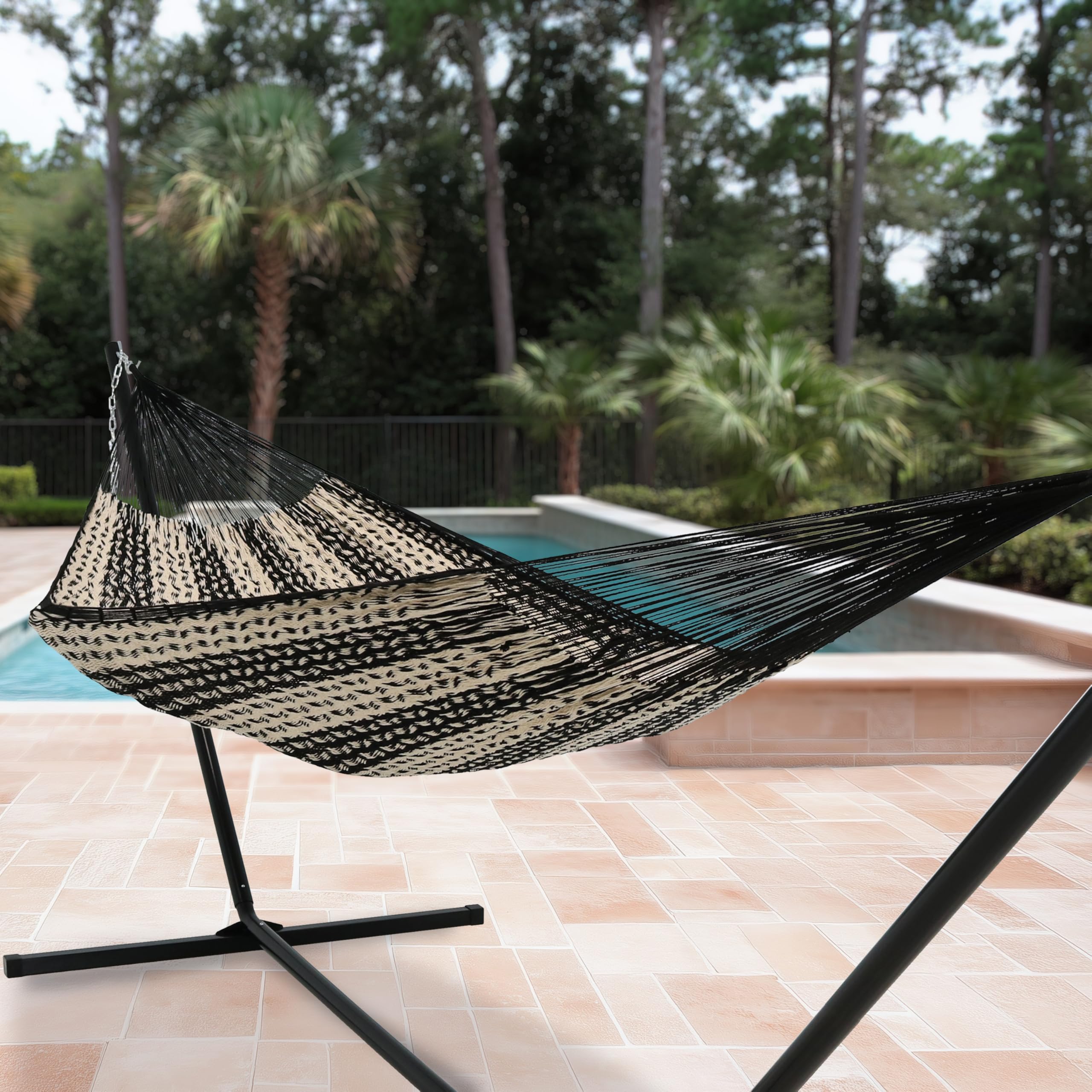 Sunnydaze backyard patio hammock setting for gatherings and sunlit afternoons