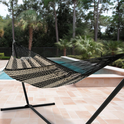 Sunnydaze backyard patio hammock setting for gatherings and sunlit afternoons