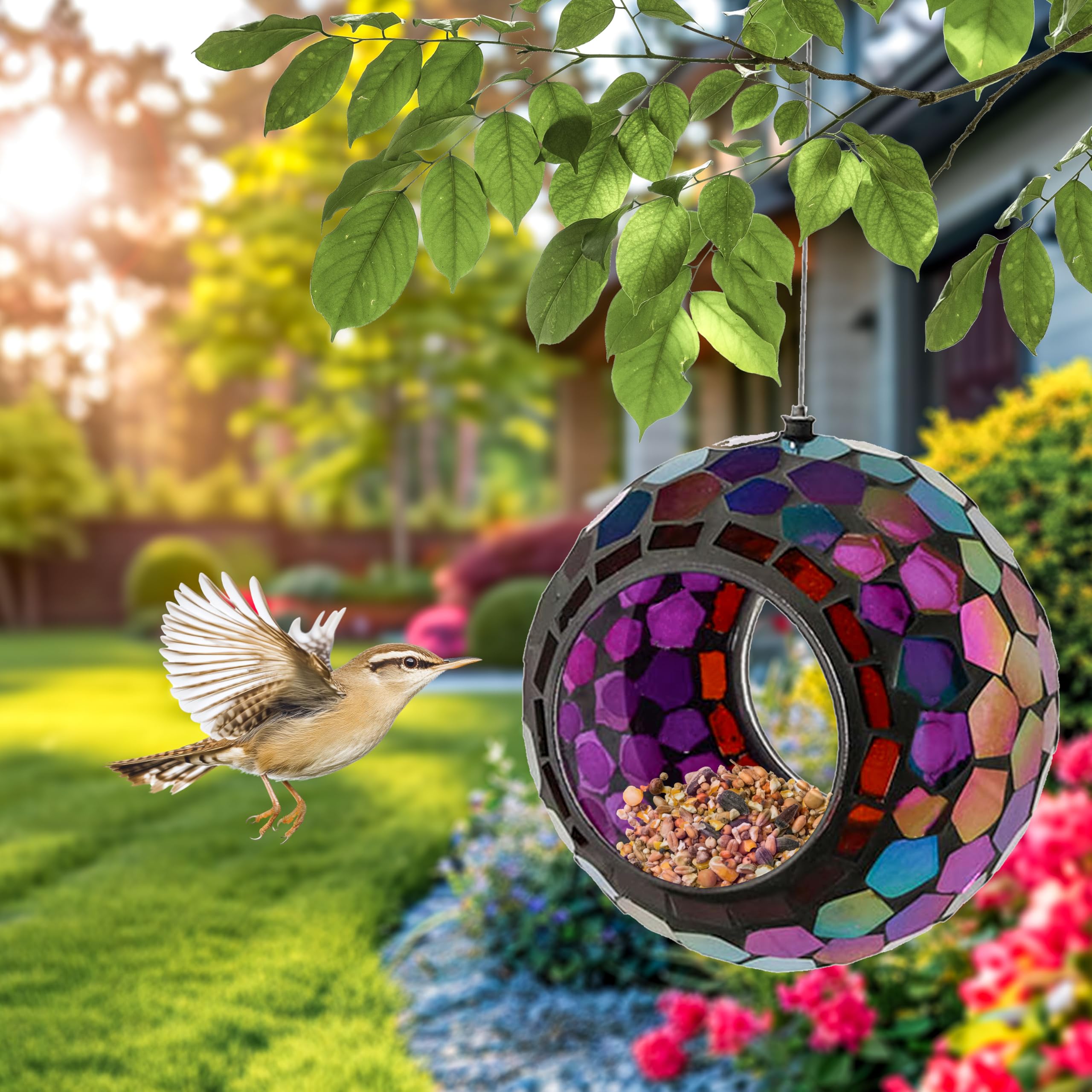 Sunnydaze Outdoor use shot highlights weather-friendly mosaic aesthetics.