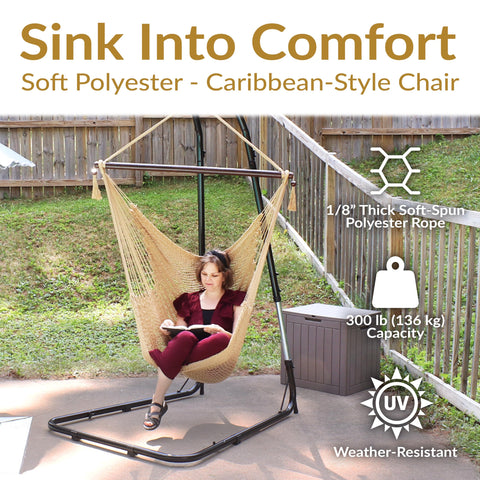 Sunnydaze hammock chair wooden spreader bar close-up showing easy entry