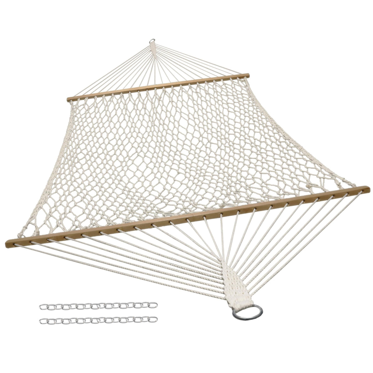 Sunnydaze cotton rope hammock full setup ready for outdoor lounging