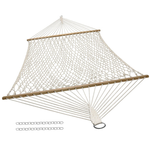 Sunnydaze cotton rope hammock full setup ready for outdoor lounging